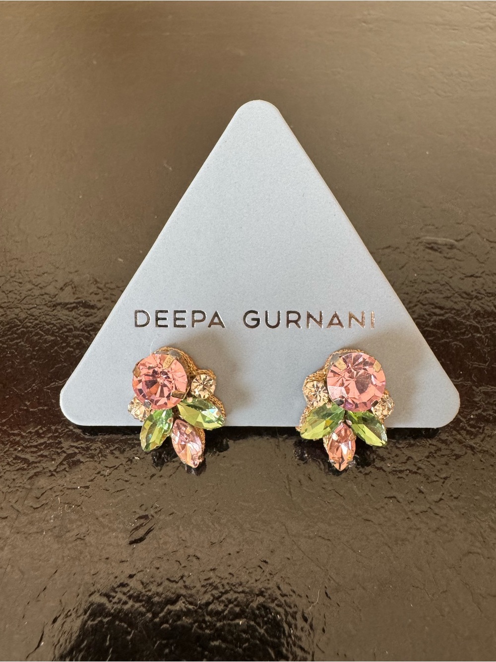 Deepa Gurnani Kirby Crystal Earrings in Pink & Green NWOT